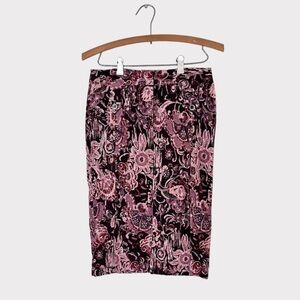 VTG Sisley Paisley Pencil Corduroy Skirt Size XS Preppy Casual Knee Length